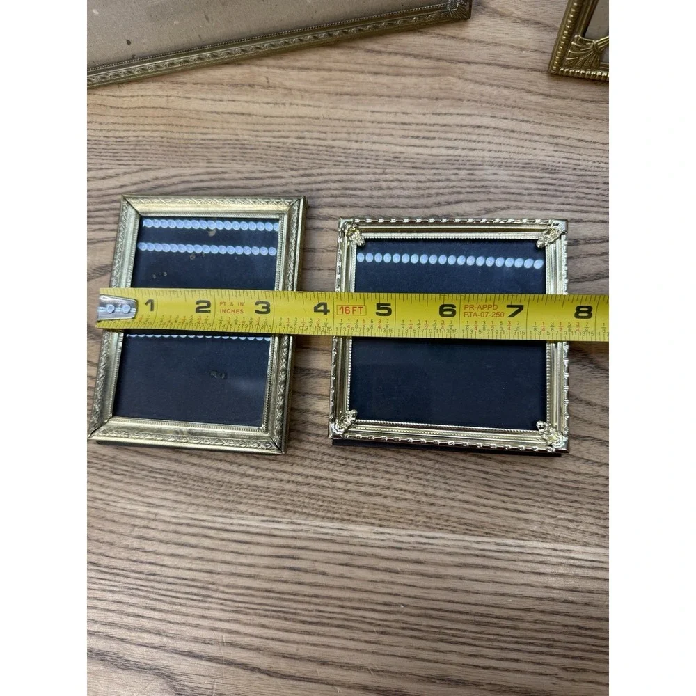 VTG Lot Of 4 Brass Ornate Gold Tone Metal Picture Frame Textured Edges Square